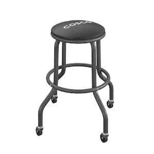 24 in. Black Metal Counter Stool with Vinyl Work Seat and Rolling Casters, 300 lbs. Weight Capacity