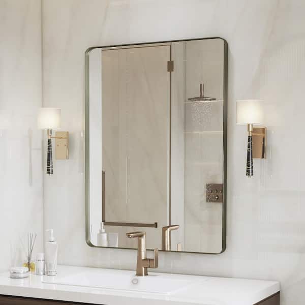 22 in. W x 30 in. H Premium Aluminum Framed Rectangular Bathroom Vanity Wall Mirror in Bronze