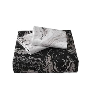 Black Gray White Striped Queen Microfiber Duvet Cover Set