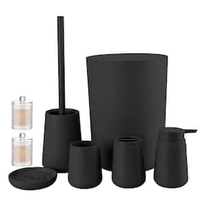 8-Piece Bathroom Accessory Set with Toothbrush Holder,Soap Dispenser,Soap Dish,Toilet Brush Holder,Trash Can in Black