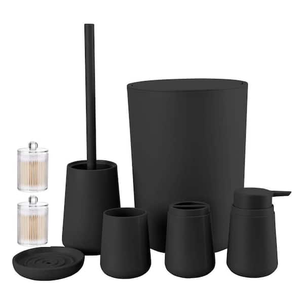 Dracelo 8-Piece Bathroom Accessory Set with Toothbrush Holder,Soap Dispenser,Soap Dish,Toilet Brush Holder,Trash Can in Black