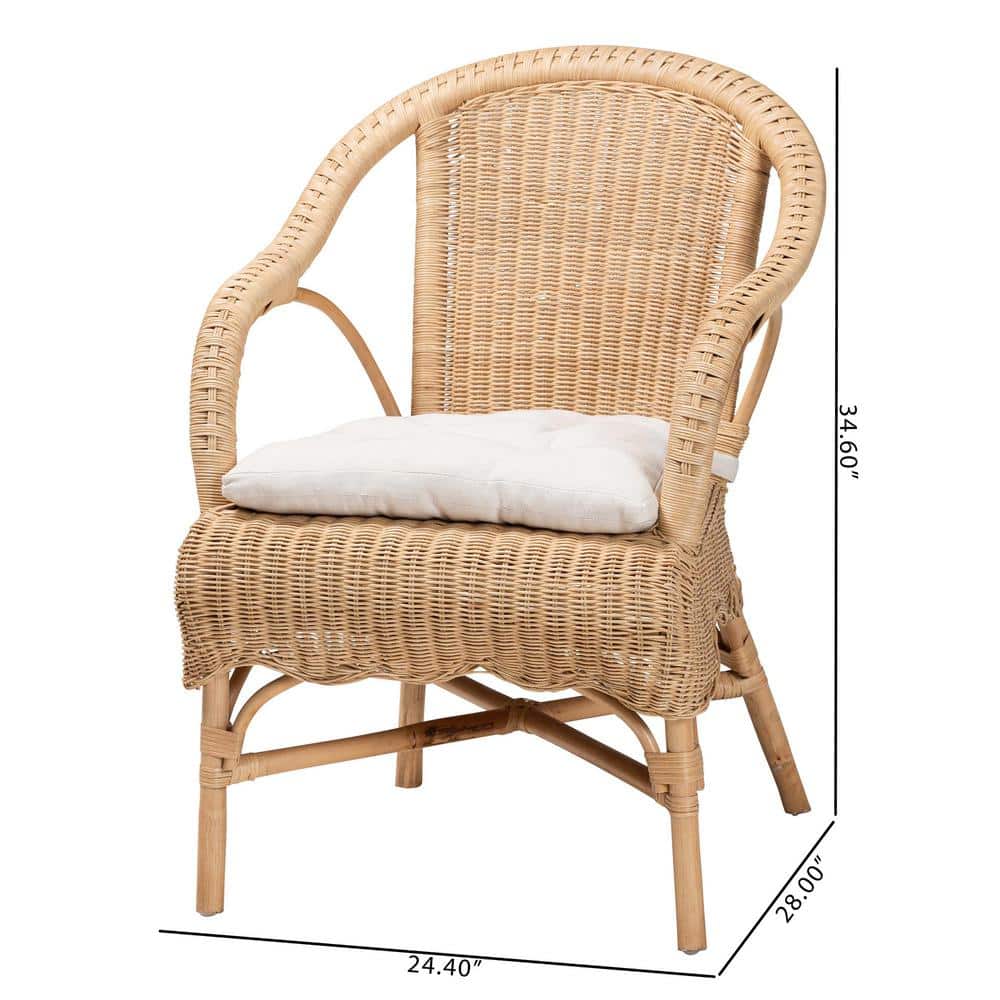 Natural Rattan Low Dining Chair with White Cushion