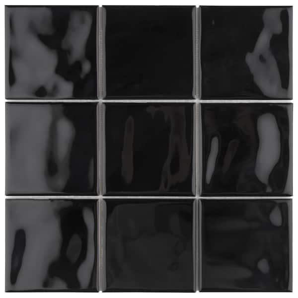 Merola Tile Twist Square Black Olive 11-3/4 in. x 11-3/4 in. Ceramic Mosaic Tile (9.8 sq. ft./Case)