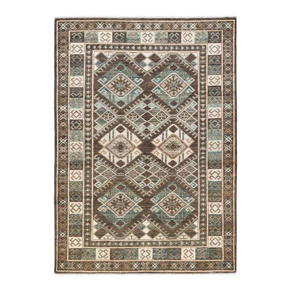 Eclectic 4 ft. x 6 ft.  Gray  Tribal Wool Indoor Area Rug