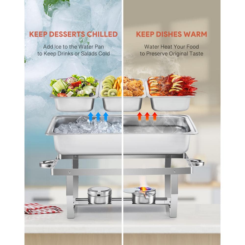 8 Quart Silver Stainless Steel Rectangle Chafing Dish Set