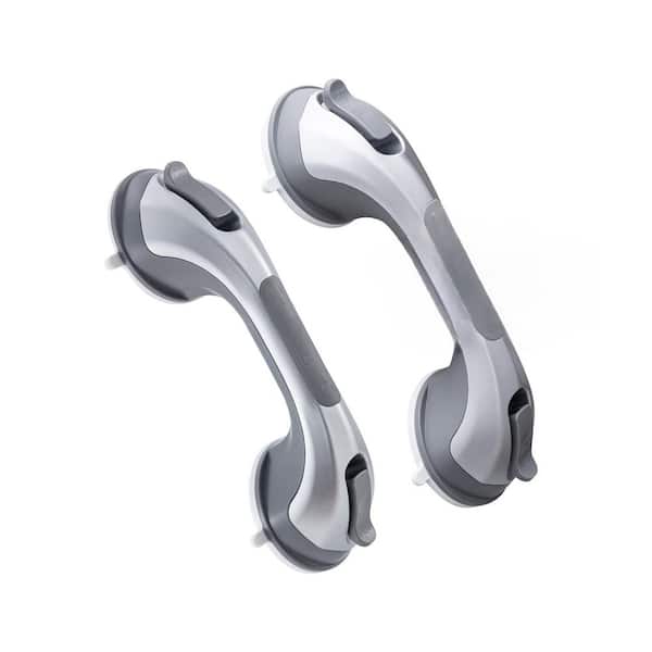 Unbranded 12.2 in. L x 3.7 in. D Suction Grab Bars for Bathtub and Shower, Waterproof, Removable, For Senior Safety 2 Pack Silver