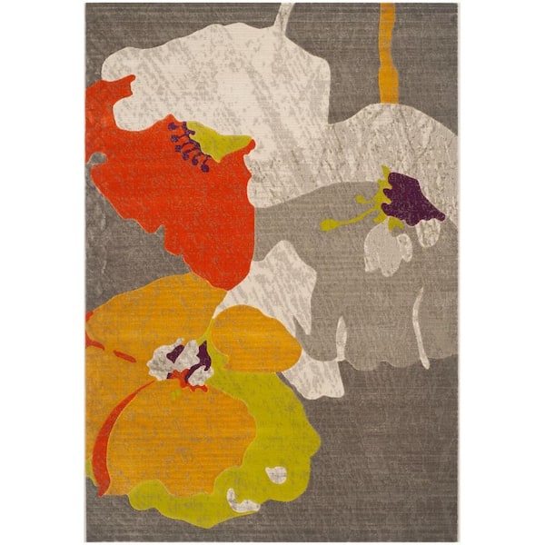 SAFAVIEH Porcello Dark Grey/Ivory 5 ft. x 8 ft. Floral Area Rug