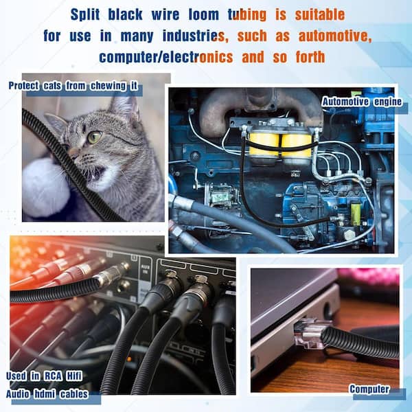 Ahfiwaso 1/4,3/8,1/2,3/4 x 10 Black Cord Protector Split