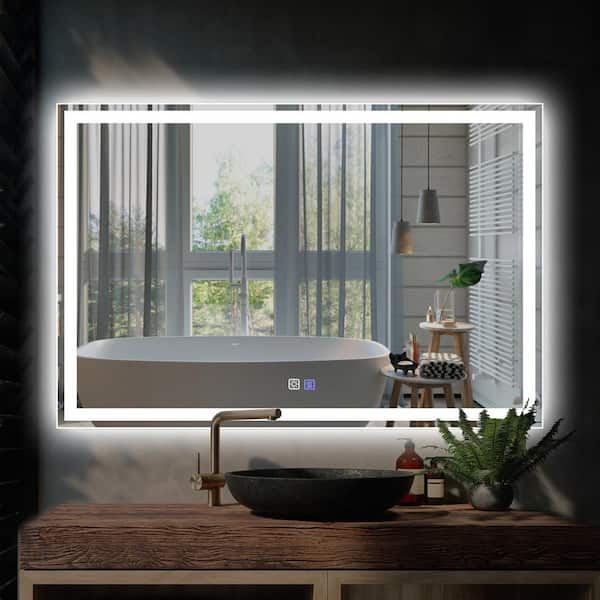 ANGELES HOME 48 in. W x 32 in. H Rectangular Frameless Wall Backlit Front Lit LED Bathroom Vanity Mirror Silver, Anti Fog, Dimmable