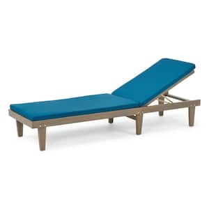 Nadine Grey 1-Piece Wood Outdoor Chaise Lounge with Blue Cushions