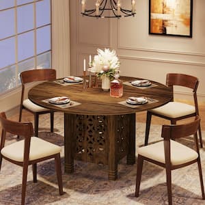 Halseey Brown Round Wood Kitchen 47 in. 4 Legs Dining Table Large Dinner Table Dining Room Circle Desk for 4-6