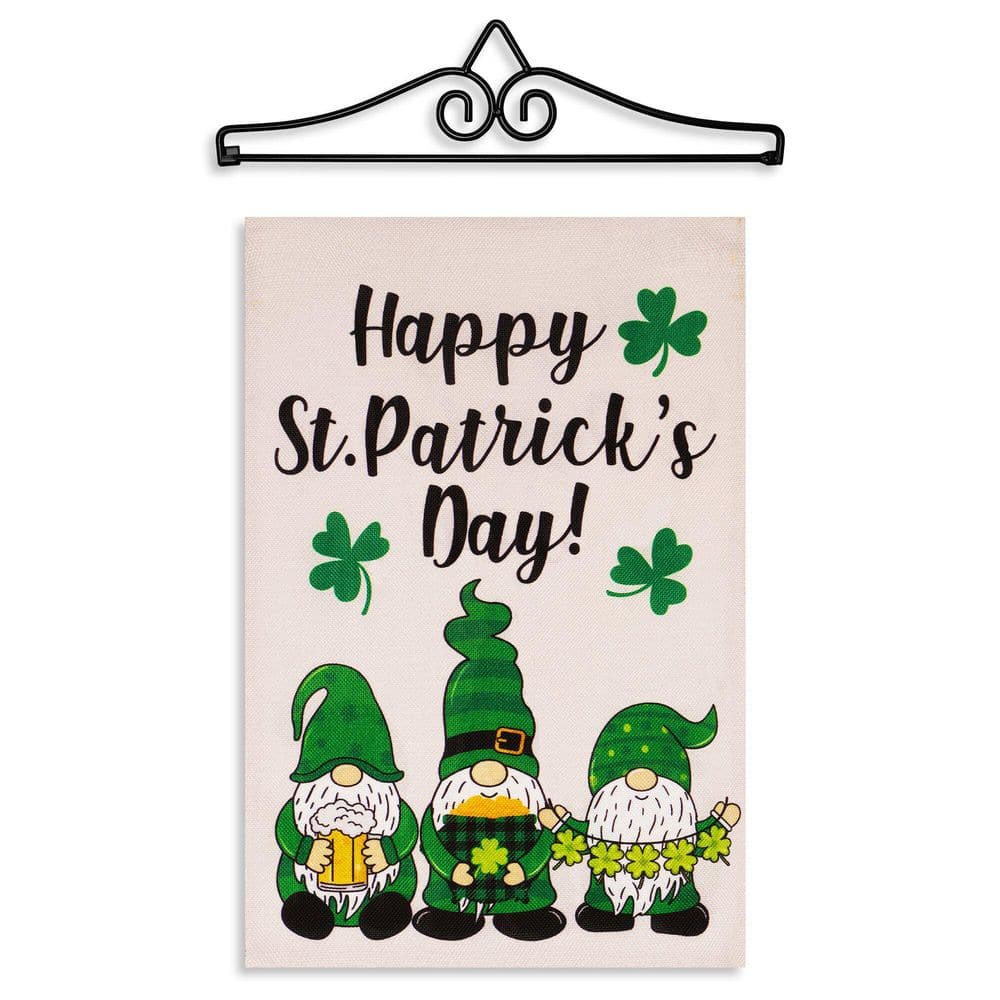 1 ft. x 1.5 ft. Polyester Happy St. Patrick's Day 3 Leprechaun Gnomes 2-Sided Garden Flag Hanger Burlap price history on PriceWatchPro
