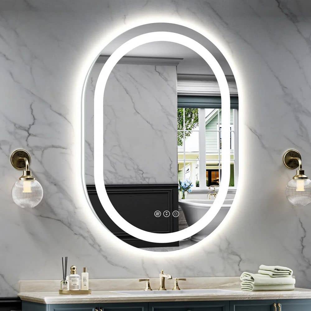 30 in. W x 40 in. H Oval Frameless Front & Back Lighted Anti-Fog Wall Bathroom Vanity Mirror, Tempered Glass, UL price history on PriceWatchPro
