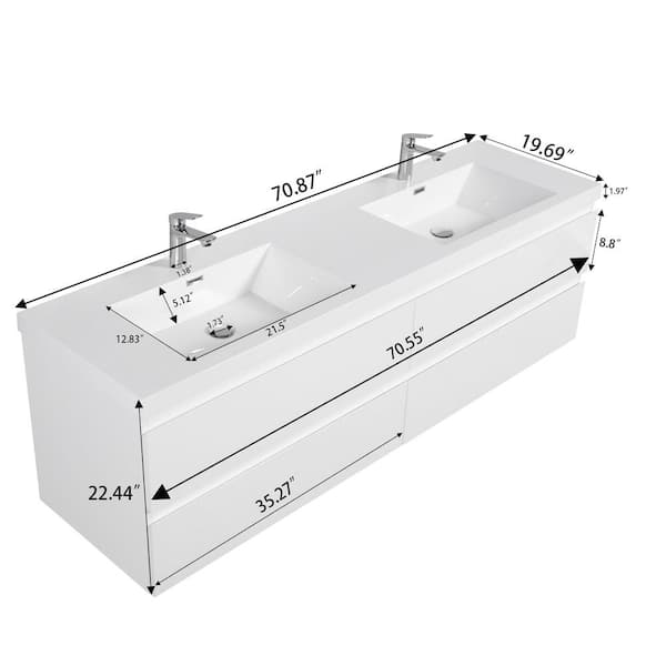 Opvande Alice 72 in. W x 20 in. D x 22 in. H Double Floating