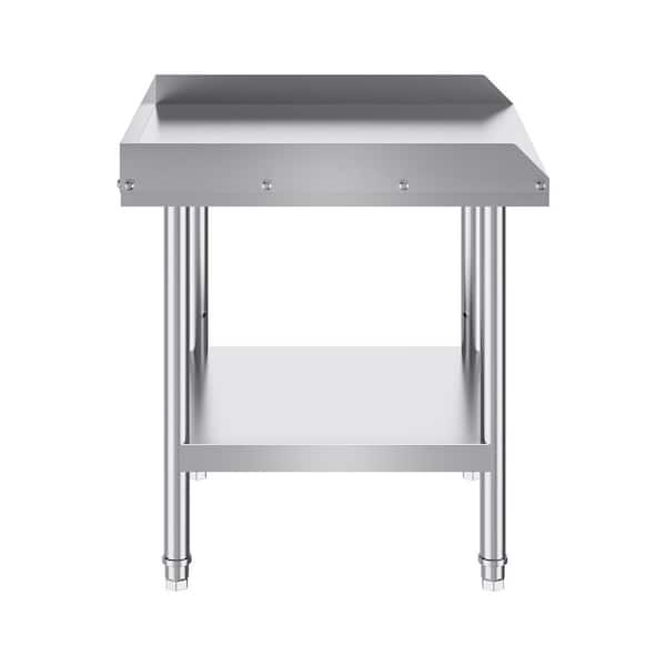 SKYSHALO Stainless Steel Work Table 24 x 24 x 26 In. Silver Kitchen Prep Table, 3-Sided Backsplash Heavy Duty Prep Worktable