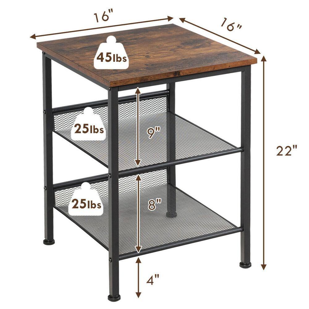 Rustic Brown 3-Tier Wood and Metal End Table