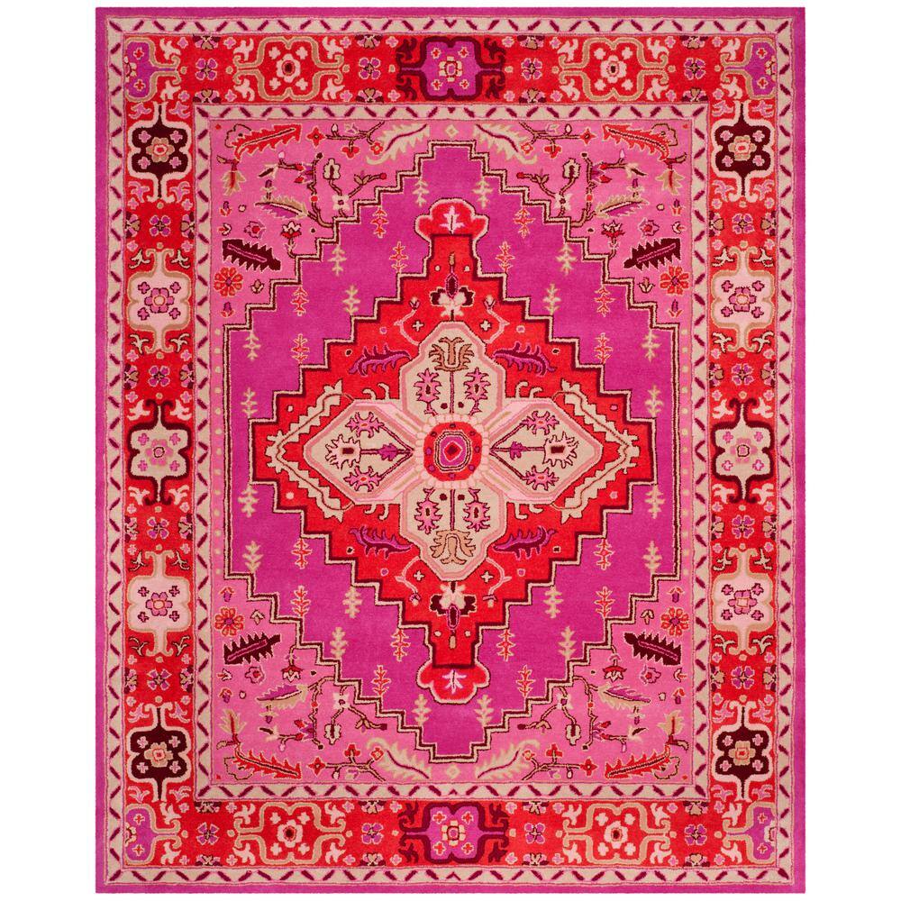 Handmade Tufted Wool Rectangular Rug in Red/Pink, 8' x 10'