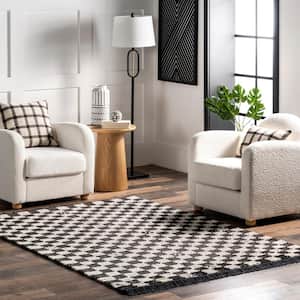 Dark Gray 5 ft. 3 in. x 7 ft. 6 in. Pania Contemporary Checkered Fringe Area Rug
