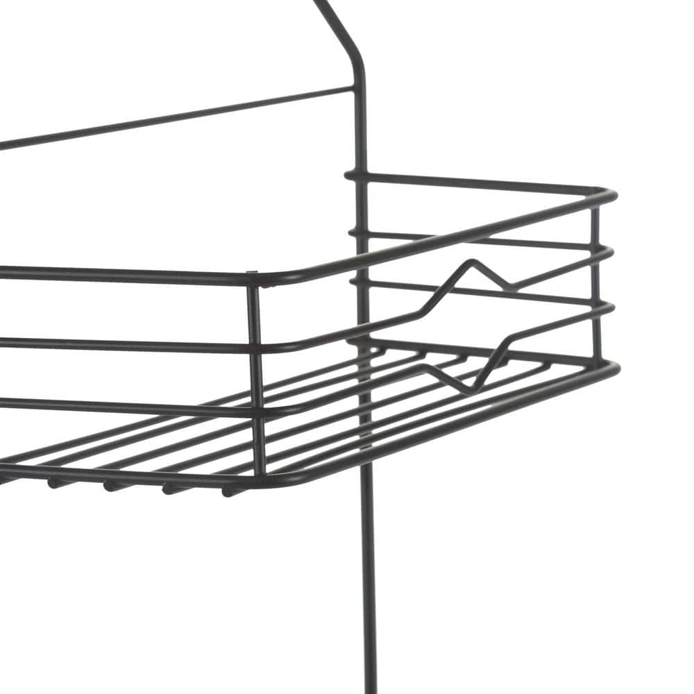 Matte Black Metal 2-Tier Suction Mount Shower Organizer