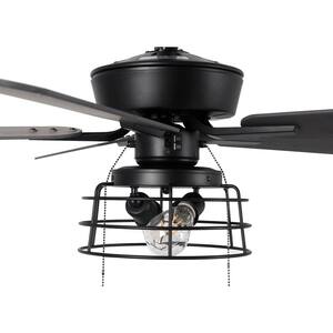 Ellard II 52 in. LED Indoor Matte Black Ceiling Fan with Light and Pull Chains Included