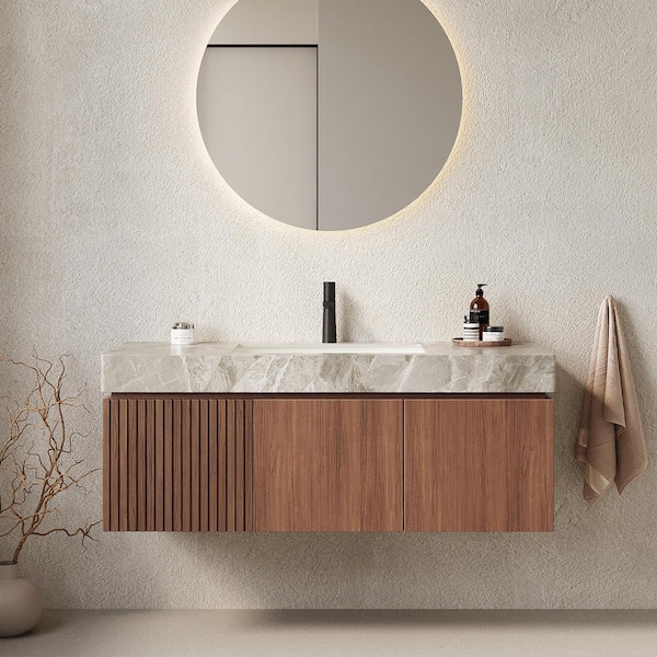 48 in. W x 19 in. D x 18 in. H Wall-Mounted Bath Vanity in Espresso with Light Gray Sintered Stone Top