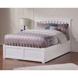 Mission White Full Platform Bed with Flat Panel Foot Board and Twin Size Urban Trundle Bed