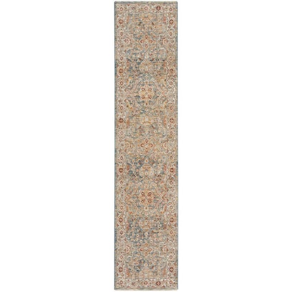 Nourison Sahar Blue 2 ft. x 10 ft. Floral Vintage Traditional Kitchen Runner Area Rug