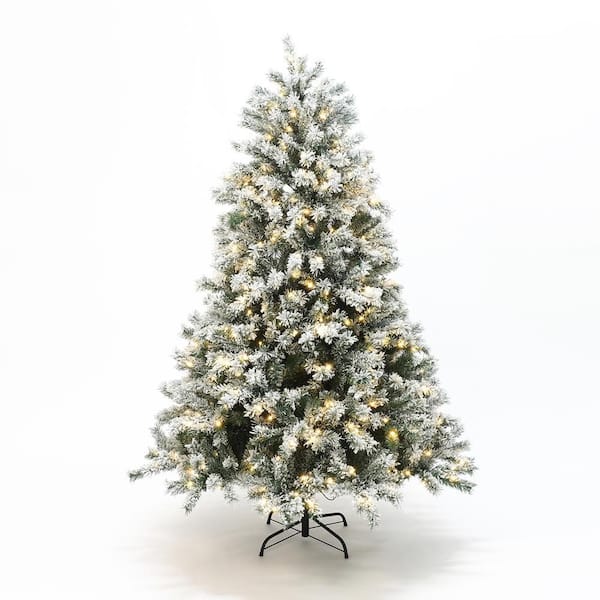 6.5 ft. PreLit Snow Flocked Full Fir Artificial Christmas Tree with 8 Light Functions