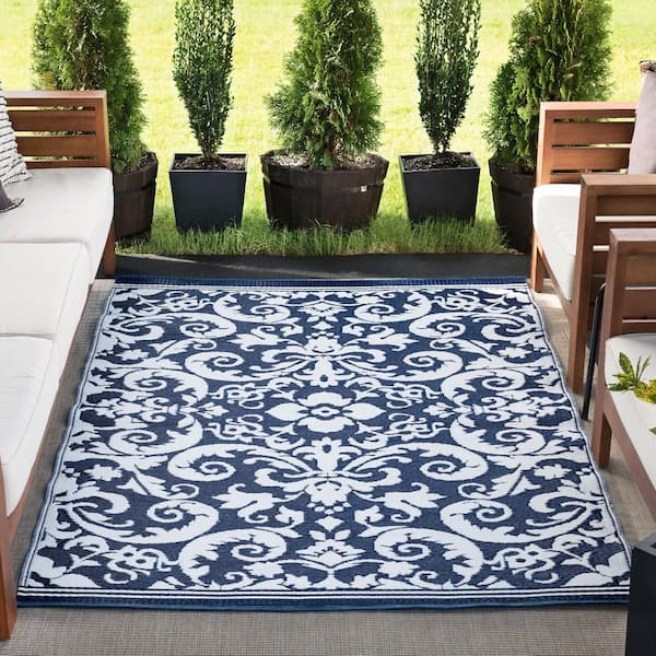 Sunset Scroll Navy 4 ft. x 6 ft. Indoor/Outdoor Area Rug