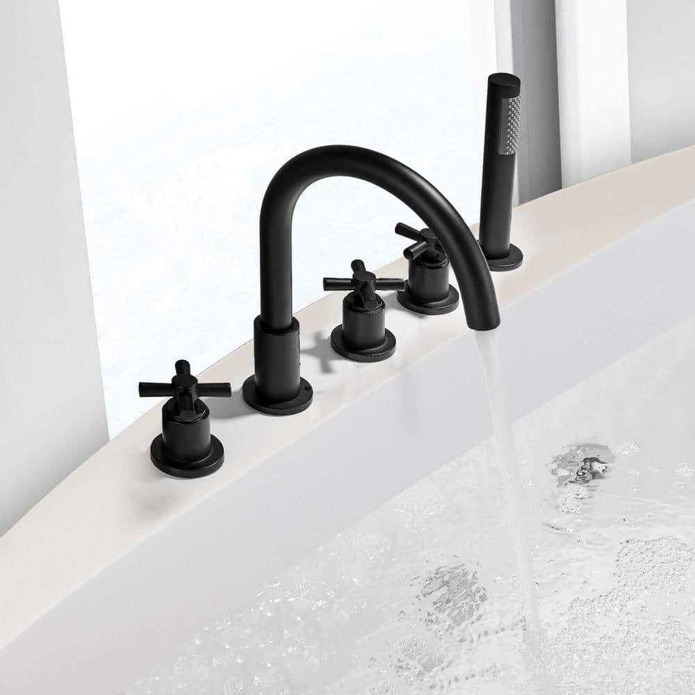Matte Black Brass Deck-Mount Tub Faucet with Handshower