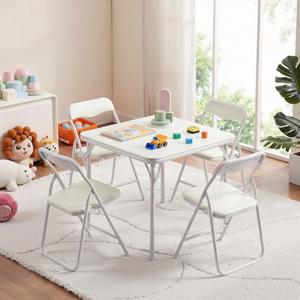 VECELO Kids Folding Table and Chair Set, 5-Piece Padded Activity