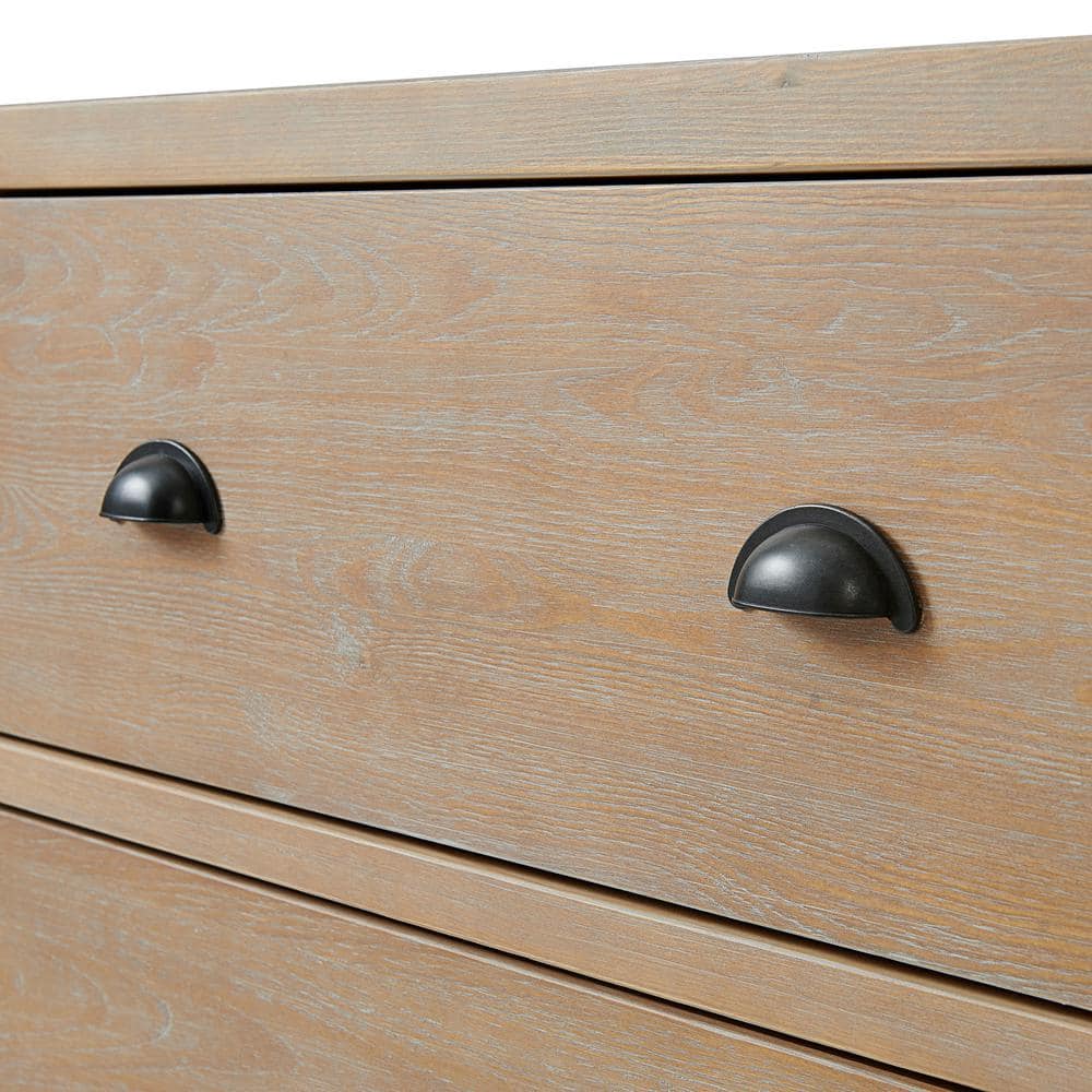 Farmhouse Light Brown Pine Wood Double Dresser with Deep Drawers