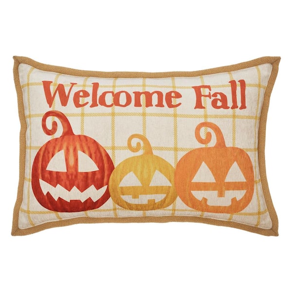 VHC Brands Seasons Crest Orange 14 in. x 22 in. Country Halloween Welcome Fall Decorative Throw Pillow