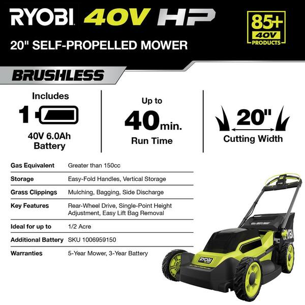 RYOBI 40V HP Brushless 20 in. Cordless Battery Walk Behind Push Mower( ·  DISCOUNT BROS