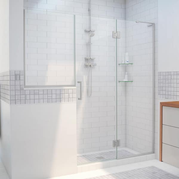 DreamLine Unidoor-X 72 to 72.5 in. x 72 in. Frameless Hinged Shower Door in Brushed Nickel