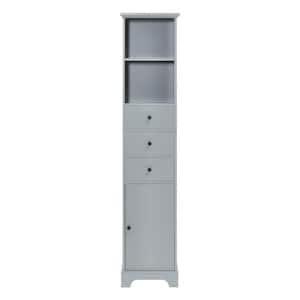 Tall 15 in. W x 10 in. D x 68.3 in. H Grey MDF Board Freestanding Linen Cabinet with Adjustable Shelves in Grey