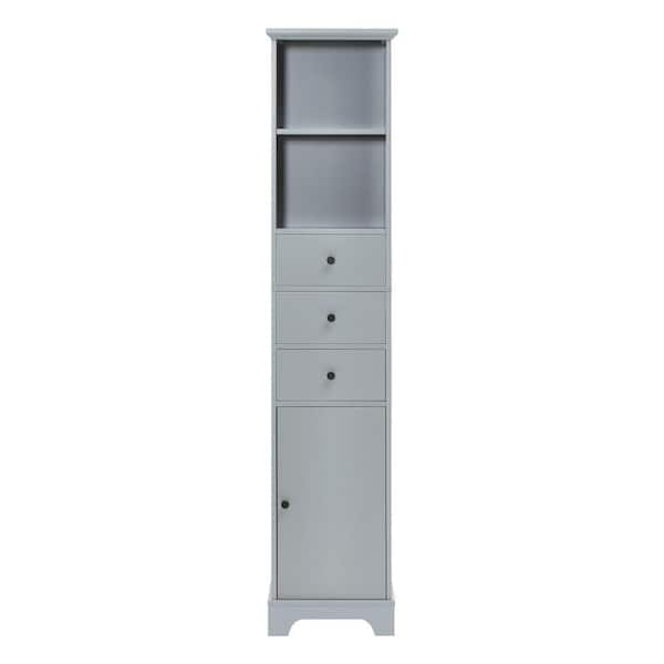 EPOWP Tall 15 in. W x 10 in. D x 68.3 in. H Grey MDF Board Freestanding Linen Cabinet with Adjustable Shelves in Grey