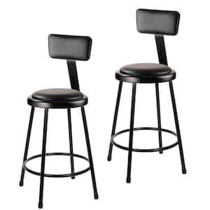 Otto 24 in Black Vinyl Padded Stool with Backrest and Metal Frame, (2-Pack)