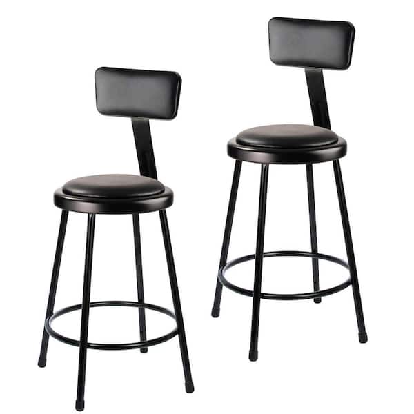 HAMPDEN FURNISHINGS Otto 24 in Black Vinyl Padded Stool with Backrest and Metal Frame, (2-Pack)