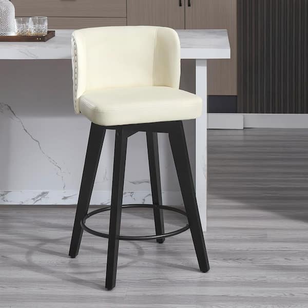 Hochwertiges 27.5 in. Cream Faux Leather Upholstered Wooden Counter Height Bar Stool Swivel Counter Stool (Set of 1)