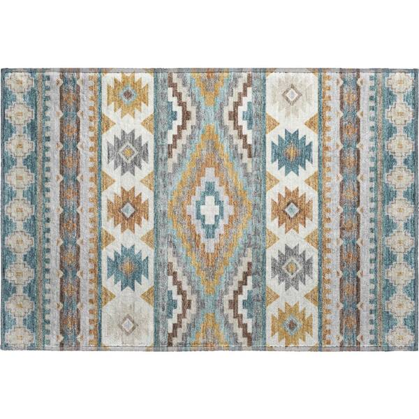 Mayfield Premium Machine Washable Abstract AMF2539 Teal 2 ft. x 3 ft. Accent Rug