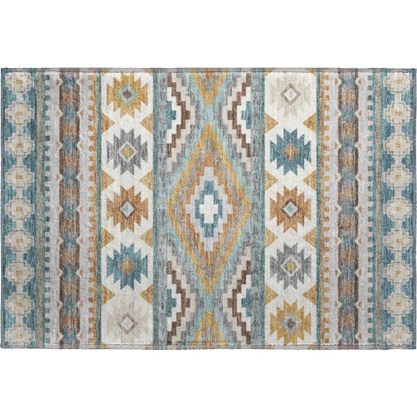Mayfield Premium Machine Washable Abstract AMF2539 Teal 3 ft. x 4 ft. Area Rug