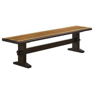 Bexley Natural Honey and Smokey Black Backless Dining Bench with Trestle Base 70.75 in.