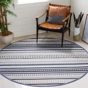 Montauk Gray/Ivory 6 ft. x 6 ft. Striped Triangle Round Area Rug