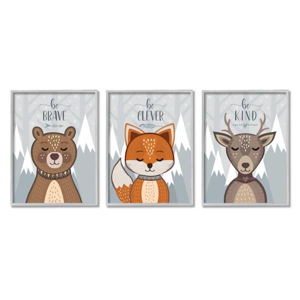 Stupell Industries "Be Kind Brave and Clever Phrases Forest Animal" by AE Design Framed Animal Wall Art Print 11 in. x 14 in.