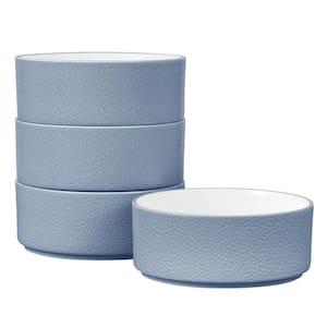 Colortex Stone Aqua 6 in., 20 fl. oz. Porcelain Cereal Bowls, (Set of 4)