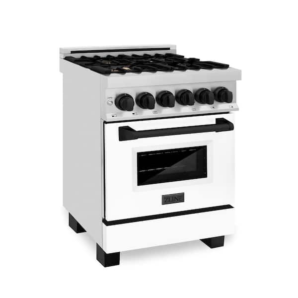 ZLINE Kitchen and Bath Autograph Edition 24 in. 4 Burner Dual Fuel Range in Stainless Steel, White Matte and Matte Black