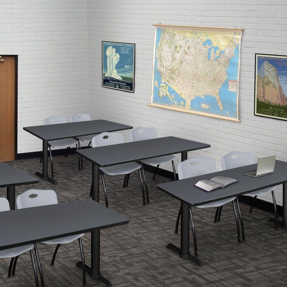 Cain 48 in. x 24 in. Grey T-Base Training Seminar Table Desk and 2 M Stack Chairs-Grey