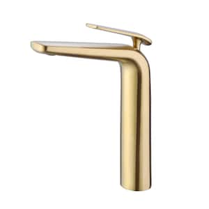 Single-Handle Bathroom Vessel Sink Faucet with Valve Modern 1-Hole Brass High Tall Bathroom Faucets in Brushed Gold
