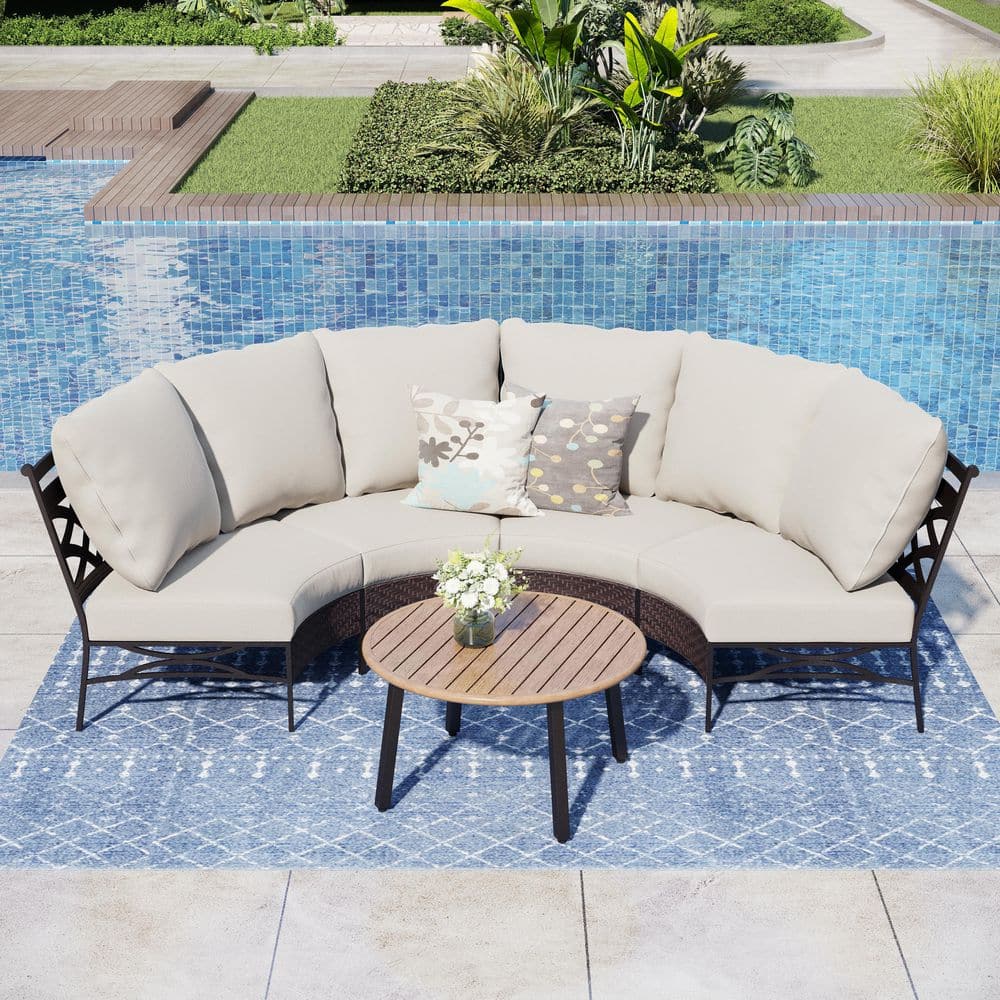Black 5-Piece Metal Outdoor Sectional Set with Beige Cushions and 1 Side Table price history on PriceWatchPro